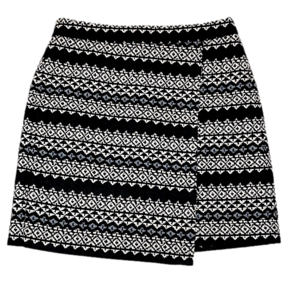 LOFT Blue and White Tribal Print Wrap Front Skirt Size 4